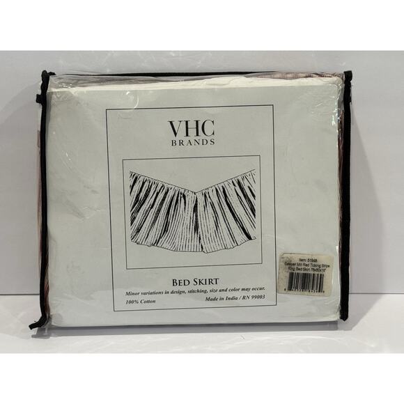 VHC Brands Sawyer Mill Farmhouse KING Red Ticking Stripe Bed Skirt - Picture 5 of 9